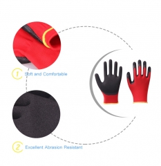 Guantes de trabajo de construcción con revestimiento de arena de nitrilo de poliéster rojo