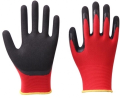 Guantes de trabajo de construcción con revestimiento de arena de nitrilo de poliéster rojo