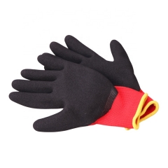 Guantes de trabajo de construcción con revestimiento de arena de nitrilo de poliéster rojo