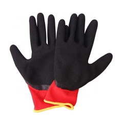 Guantes de trabajo de construcción con revestimiento de arena de nitrilo de poliéster rojo