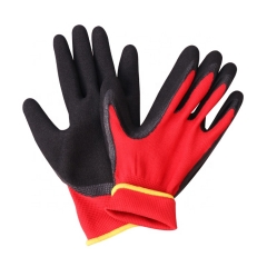 Guantes de trabajo de construcción con revestimiento de arena de nitrilo de poliéster rojo