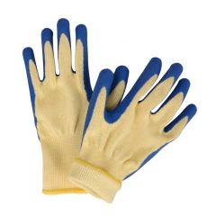 Guantes arrugados de látex de algodón de poliéster amarillo 10G Guantes de productos de mano de seguridad industrialrolíferos