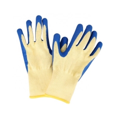 Guantes arrugados de látex de algodón de poliéster amarillo 10G Guantes de productos de mano de seguridad industrialrolíferos