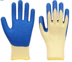 Guantes arrugados de látex de algodón de poliéster amarillo 10G Guantes de productos de mano de seguridad industrialrolíferos