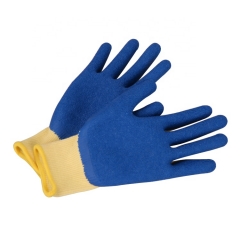 Guantes arrugados de látex de algodón de poliéster amarillo 10G Guantes de productos de mano de seguridad industrialrolíferos